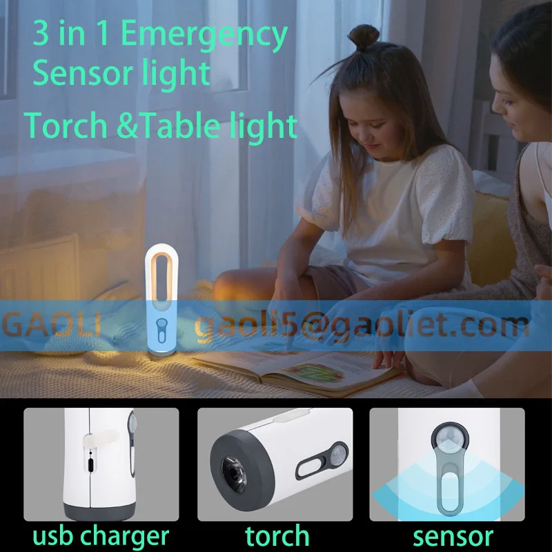 Motion Sensor LED Night Portable Rechargeable Emergency table  Light 3 in 1 Flashlight Outages and Hurricanes  Survival Kits
