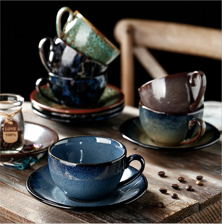 Starry Sky Glaze Ceramic Spresso cup Cappuccino Coffee Latte Cup Set With Saucer For Oven Sterilizer Dishwasher 250ml