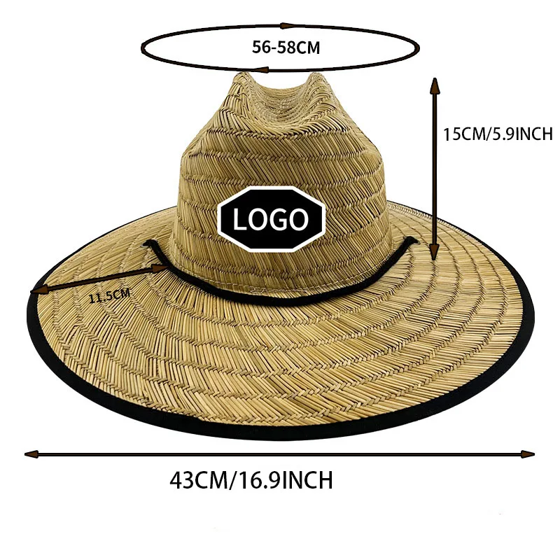 Unisex Custom Lifeguard Surf Hat Sun Beach Design Straw With Custom Logo for Adults Sombreros De Paja