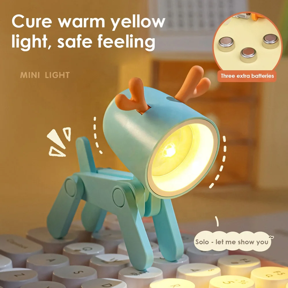 Wholesale Mini LED Night Light Kawaii Dog And Deer Shape Lamp Folding Table Kids Room Bedroom Decoration