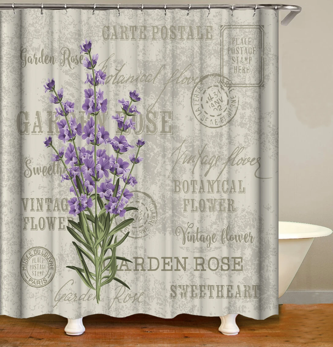 i@home home goods purple lavender designer prints flower washable bathroom shower curtains polyester