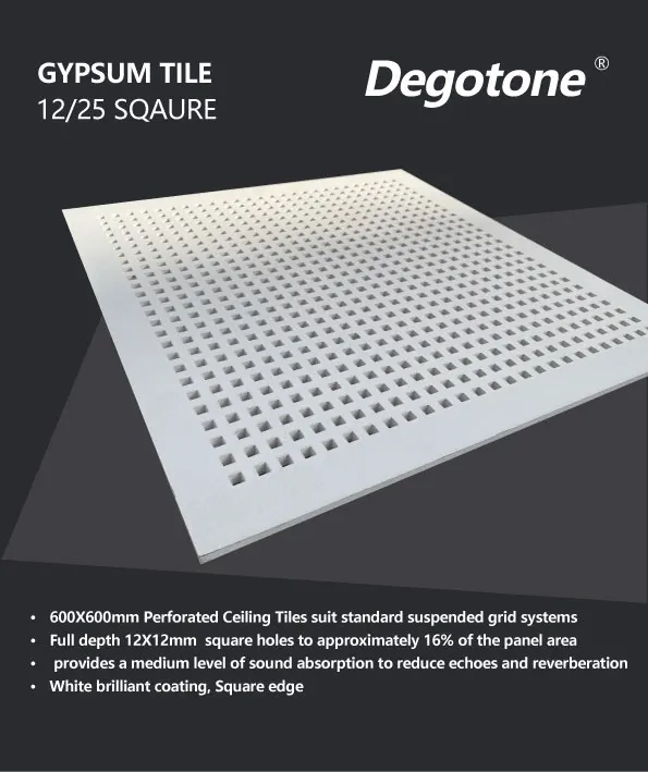 600*600mm false ceiling dego tiles perforated acoustic gypsum board with aoustical nrc0.85 perforation rate 19.8%