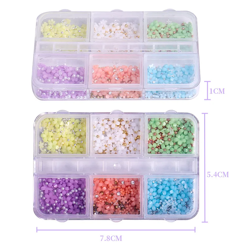 3D Ornament Resin Five Petals Candy Color Mix Diamond Pearl Nail Charms Accessories Kit Nail Art Decoration Flower Decals