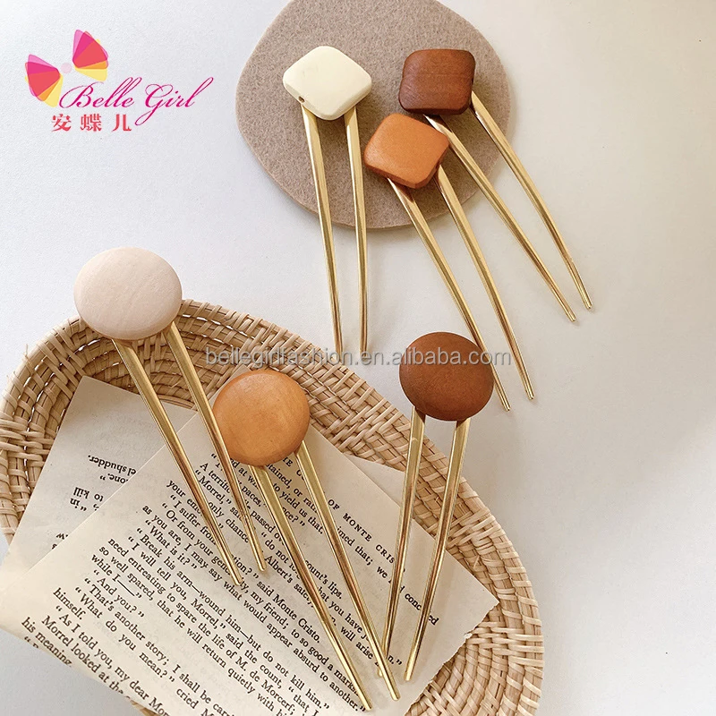 Шпилька для волос в форме буквы U из французского золотистого металла с геометрическим рисунком, 2022