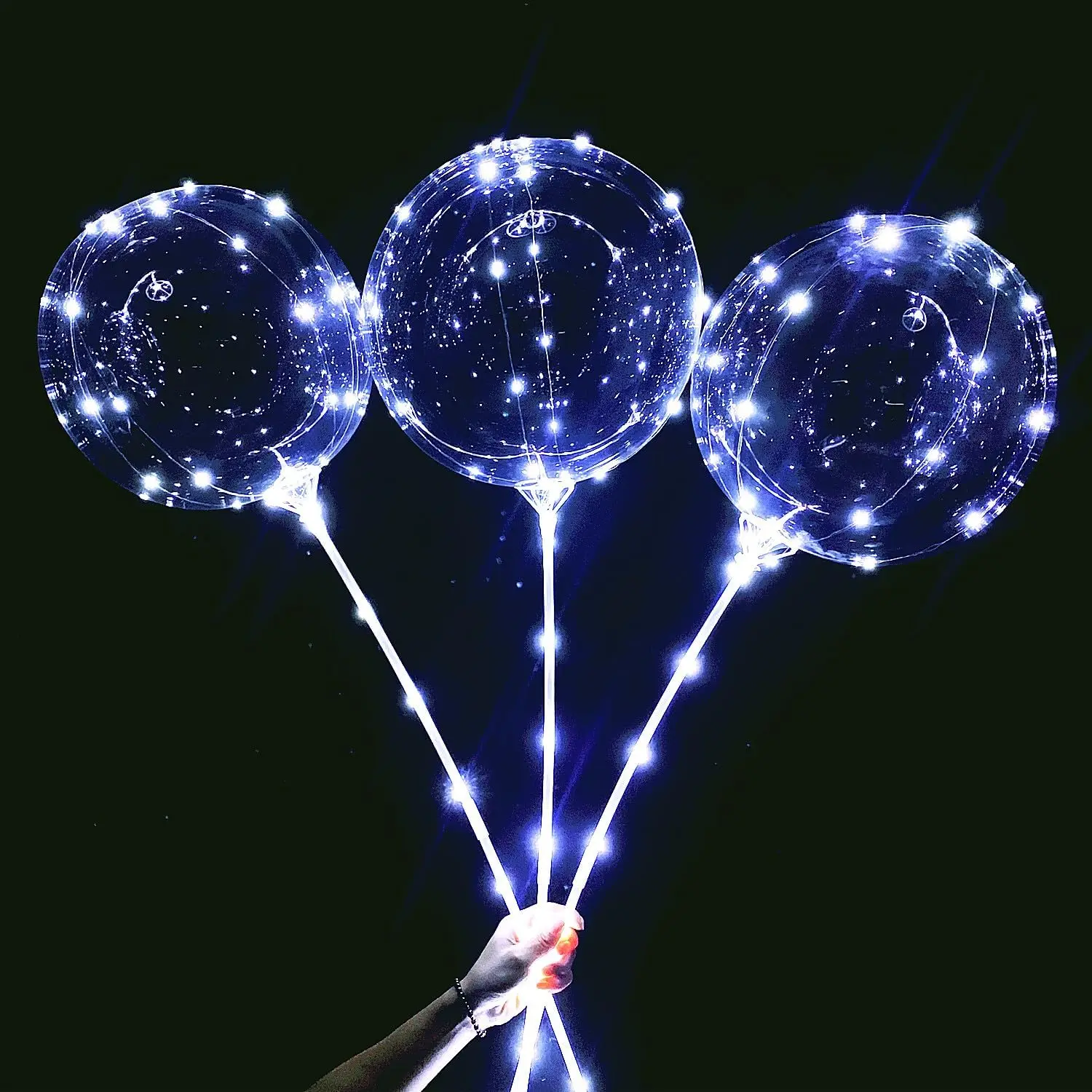 20 inch Clear LED balloons light up with sticks transparent round bubble bobo balloons party wedding decoration with led lights