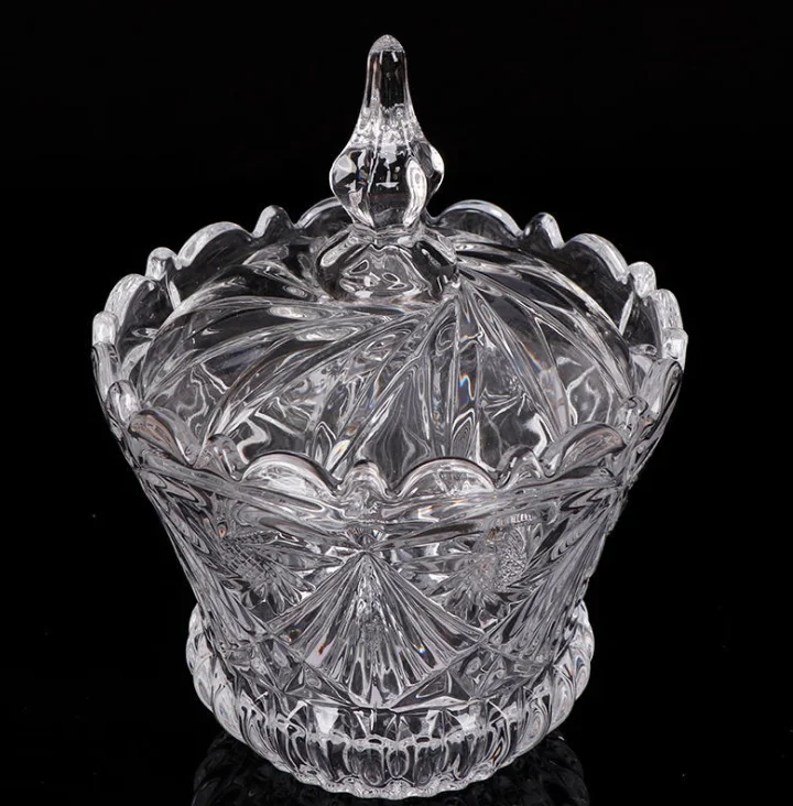 Wholesale Crystal Clear Glass Sugar Jar Sugar Bowl Glass Candy Jars with Lid