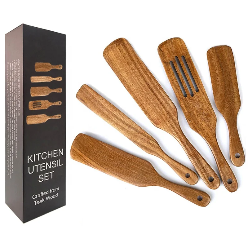 Wooden kitchen accessories acacia olive teak wood kitchen tool wares set cooking utensil wooden utensils set for kitchen