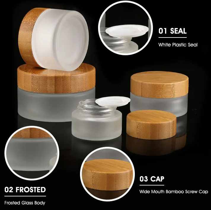 Luxury 5g 15g 30g 50g 100g 200g Glass Cosmetic Container Face Cream Jar with Bamboo Lid