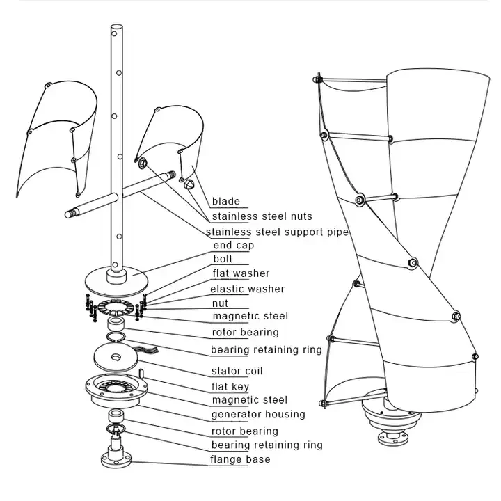 Vertical Axis Wind Power Generator 12V/24V 300W 500W Helical Wind Turbine Low Noise Alternative Energy Generator