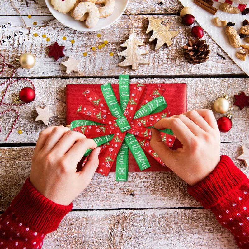 3/8 Inch crafts DIY decorations holiday polyester grosgrain webbing christmas ribbon trim for gift package wrapping