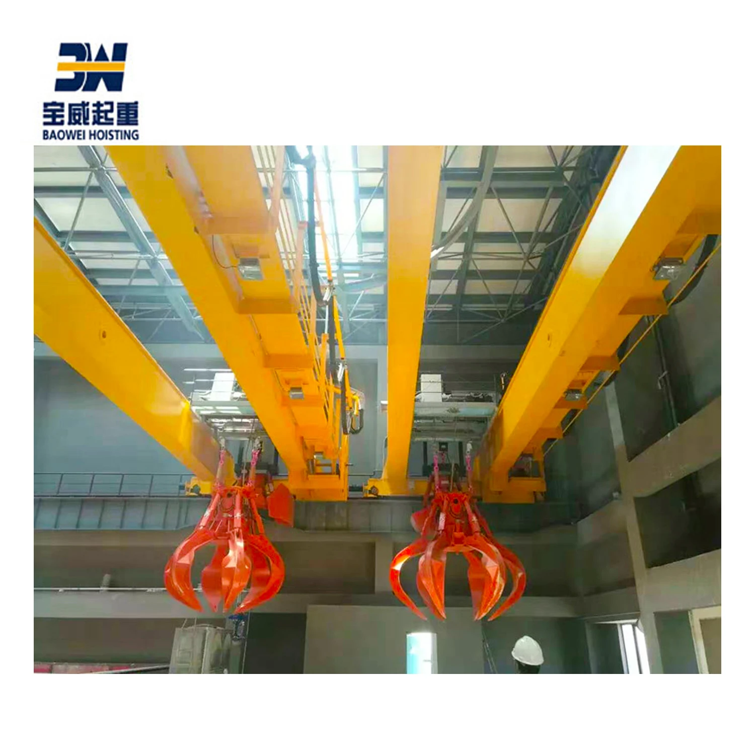 130T waste handling grab bucket overhead crane supplier  used to grab and stack daily domestic waste in incineration plant