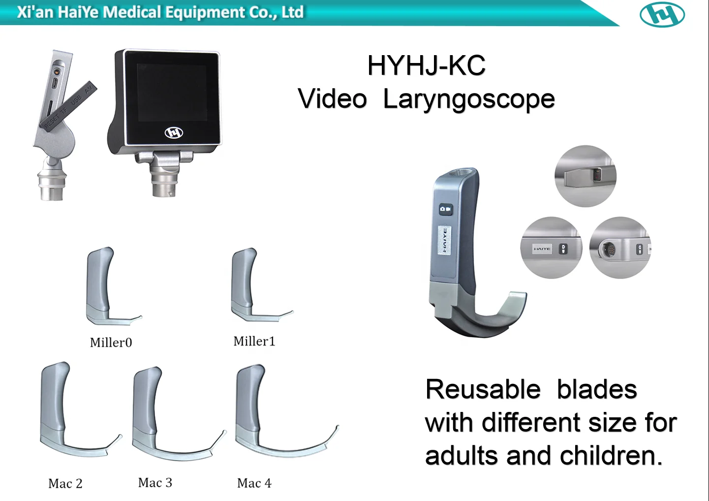 Surgical device Difficulty Airway Electronical  Electronical Endoscope Reusable Adult pediatric video laryngoscope