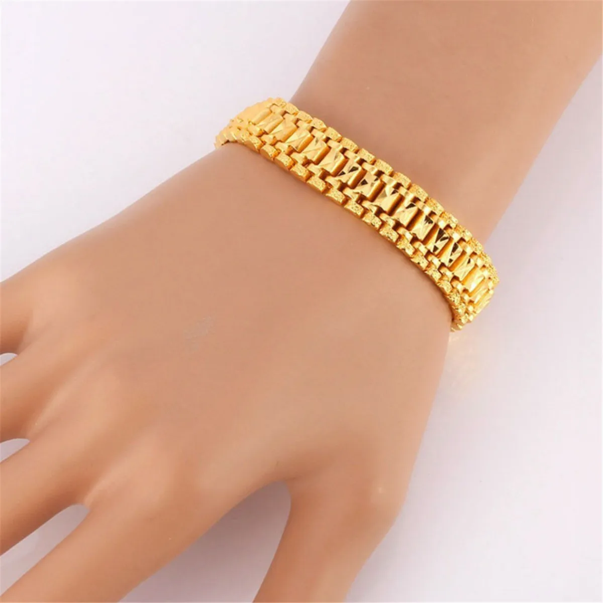 Fashion Chunky Link Chain Frosted Bracelet 24K Gold Plated Cuff Bangle Wristband Bangle Jewelry For Men