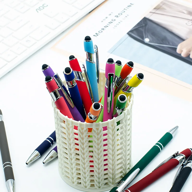 Custom Logo 1.0mm Black Blue Ballpoint Pen Novelty Metal Stylus Rubber Paint Plastic Material Cheap Promotional Gifts Logo Print