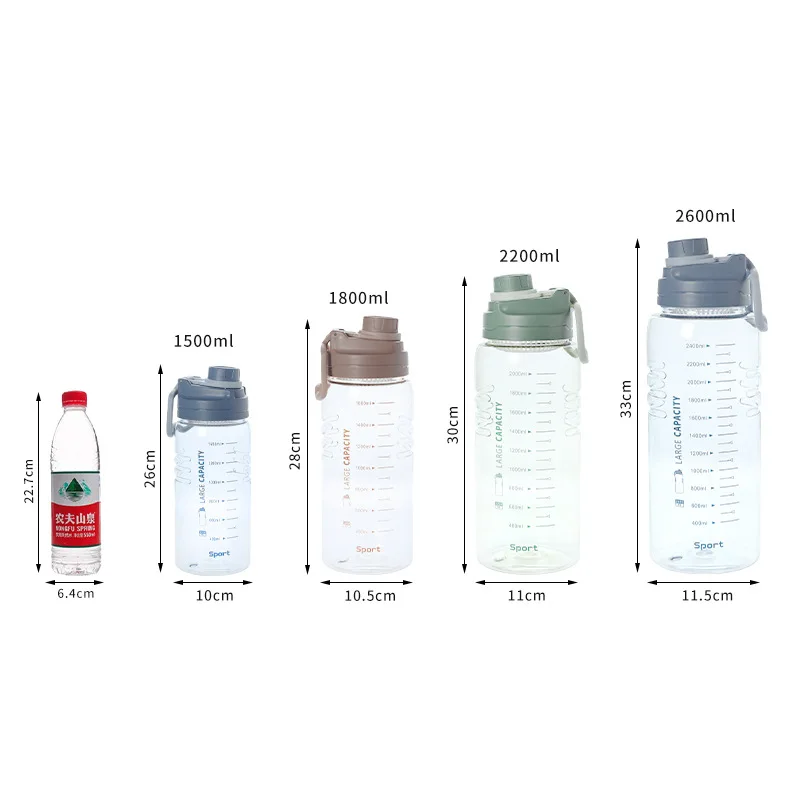 CN Warehoses Eco friendly 1.5L Sports Jug Plastic Motivational Water Bottle With Time Marker And filter For Gym Climbing