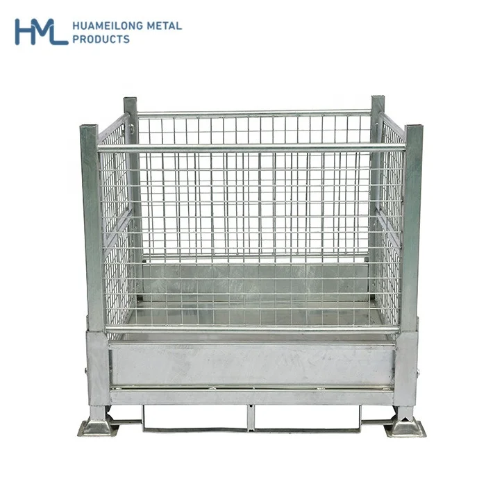 Heavy duty galvanized metal stacking warehouse storage steel folding australia mesh stillage cage