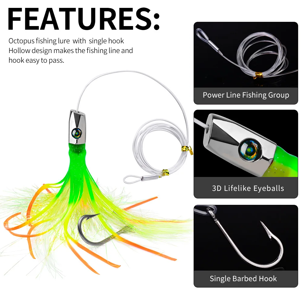 JETSHARK 22CM/85G Squid bait metal head octopus hook floating Popper fishing lure luminous
