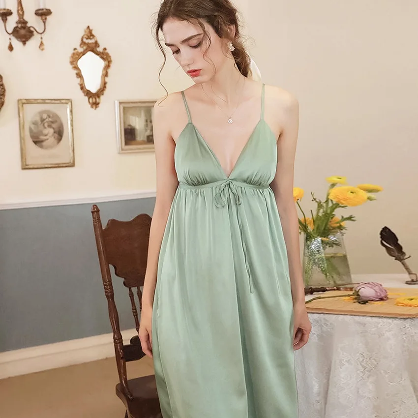 French Style Silky Nightwear Ladies Silk Night Dress Sexy Backless Designer Pajamas for Women Luxury Satin Loungewear