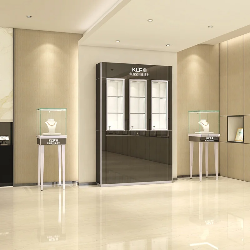 wholesale glass aluminum fits trays kiosk wall tempered mobile jewelry counter display showcase