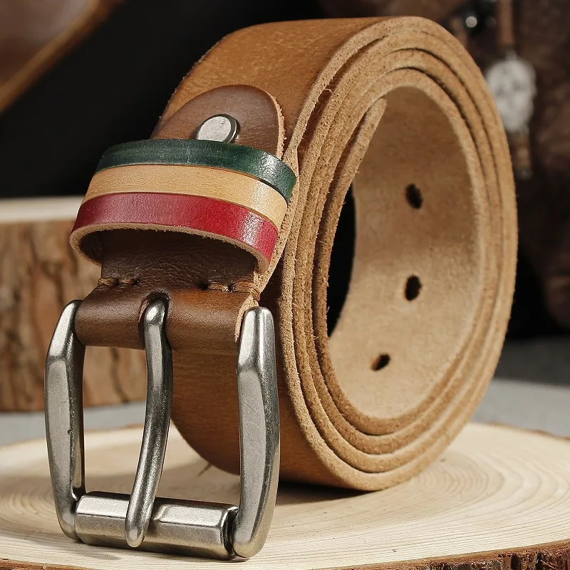 Cognac Brown  Mens Casual Jeans Belt 100% Italian Genuine Leather Belt For Men