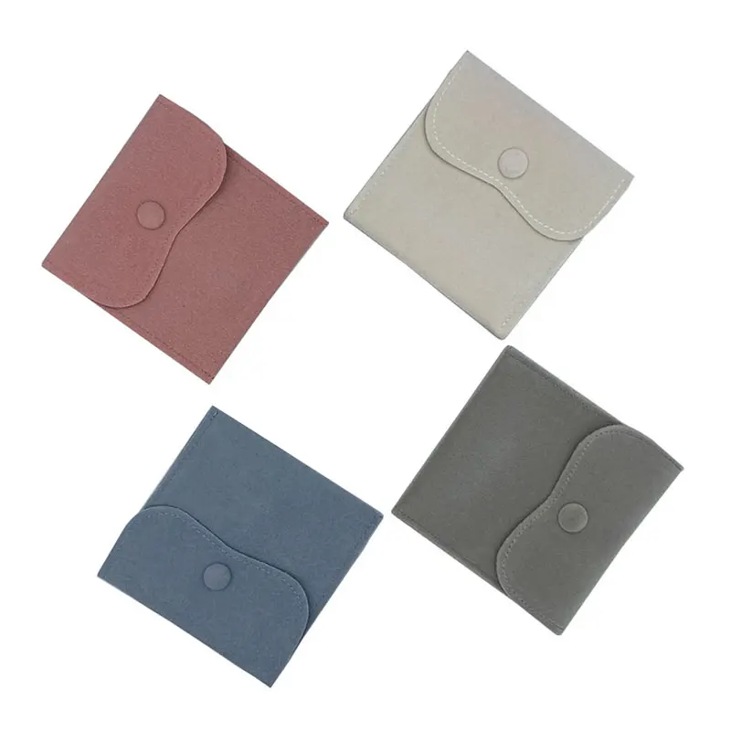 Print Logo Jewellery Package Microfiber Snap Button Pouch Bags Jewelry Earrings Necklace Pouch Gift Bag With Insert Pad/card