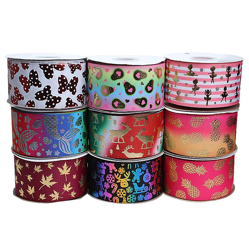 Cheap Price 75mm Foil Metallic Black gold Personalize Satin Print Grosgrain Ribbon