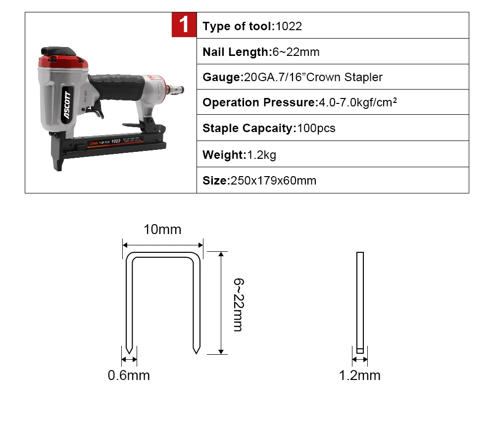 20GA Wide Crown Nailer Framing Nail Gun Air Brad Nailer Pneumatic Stapler 1022J