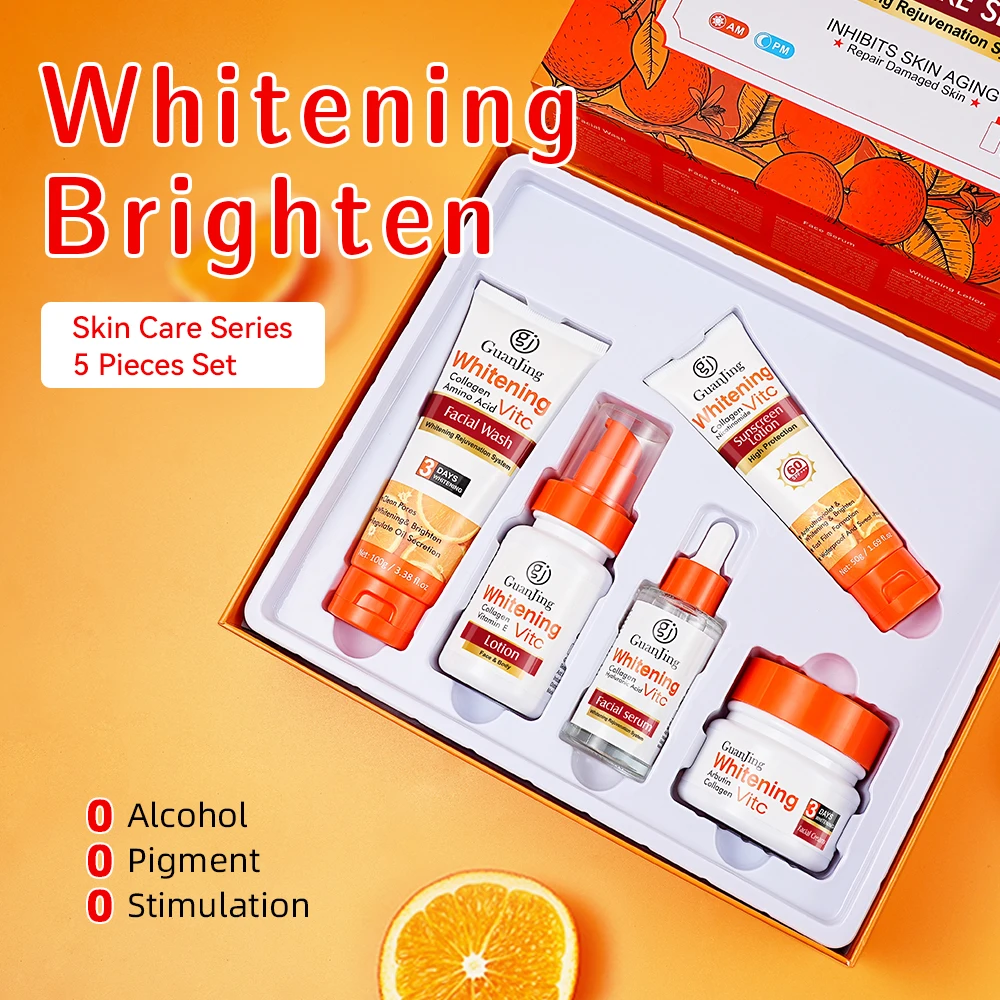 Organic Collagen Brightening Vitamin C 5 Pieces Set Smooth Skin Care Lotion Moisturizing Skin Care Set Private Label In Stock