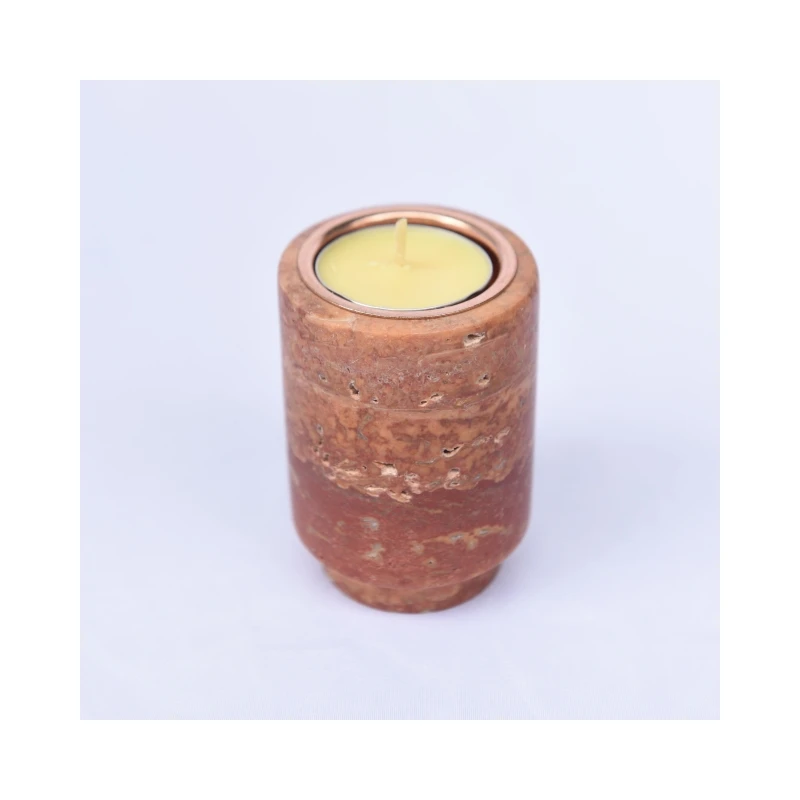 SHIHUI Natural Stone Candle Holders Luxury Red Travertine Marble Pillar Candle Holder