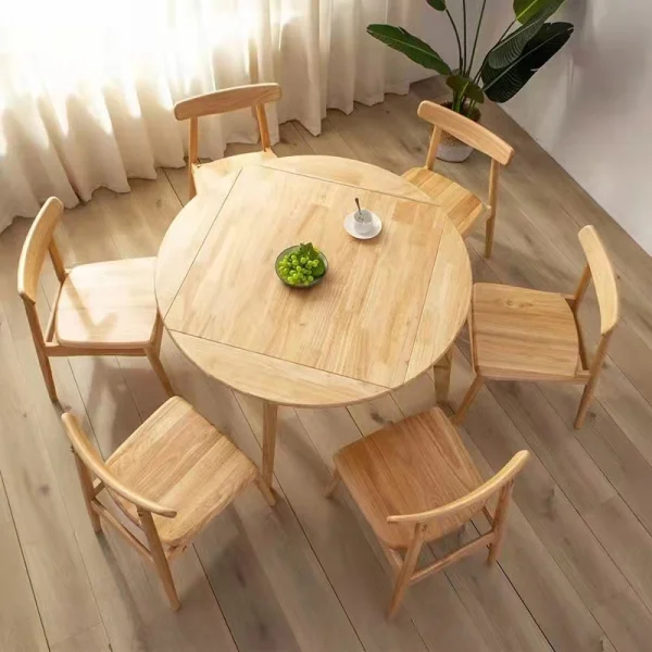 HANYEE Living Room dining room Modern wooden dining table wood round table for 4 people