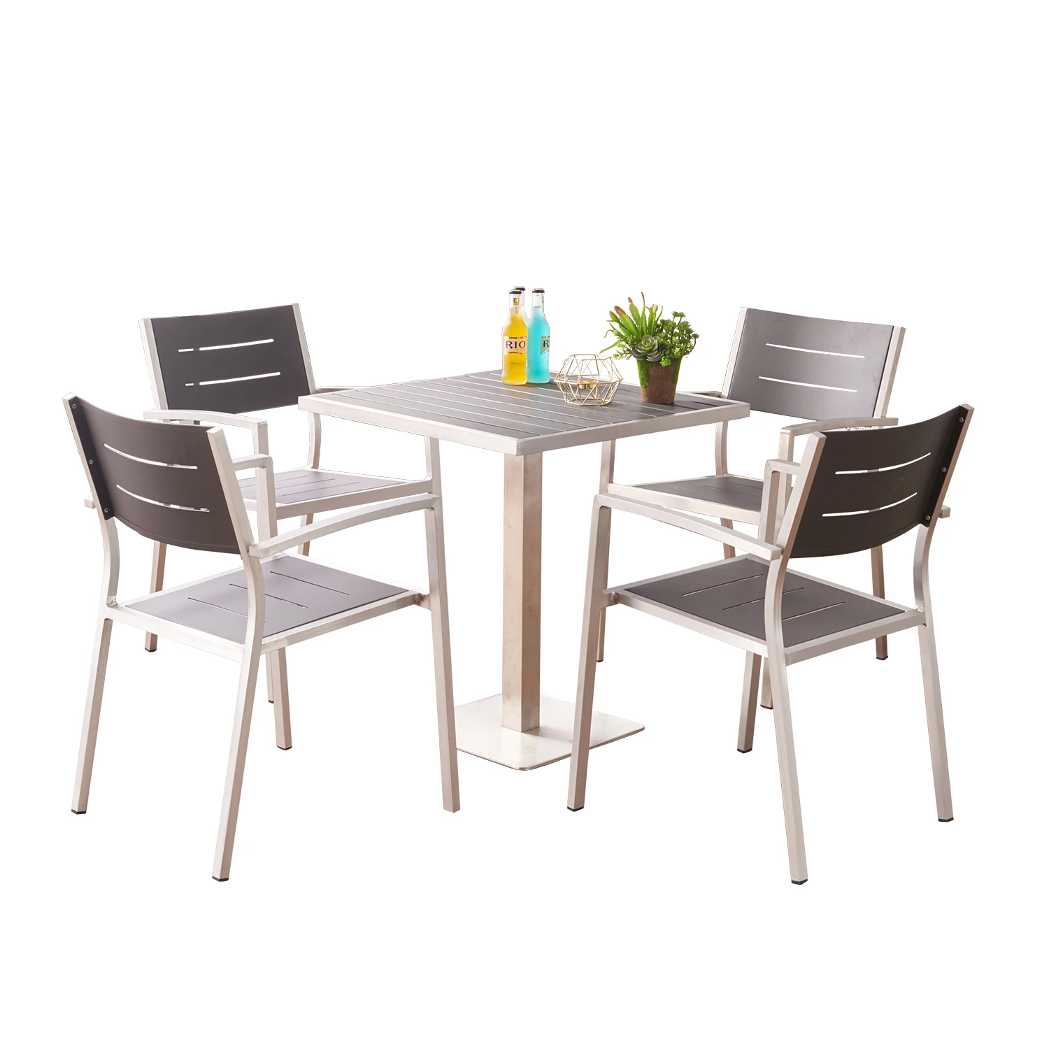 Садовый Ресторанный стол и стулья из нержавеющей стали, уличные патио, современная мебель для отдыха, обеденный стол, наборы