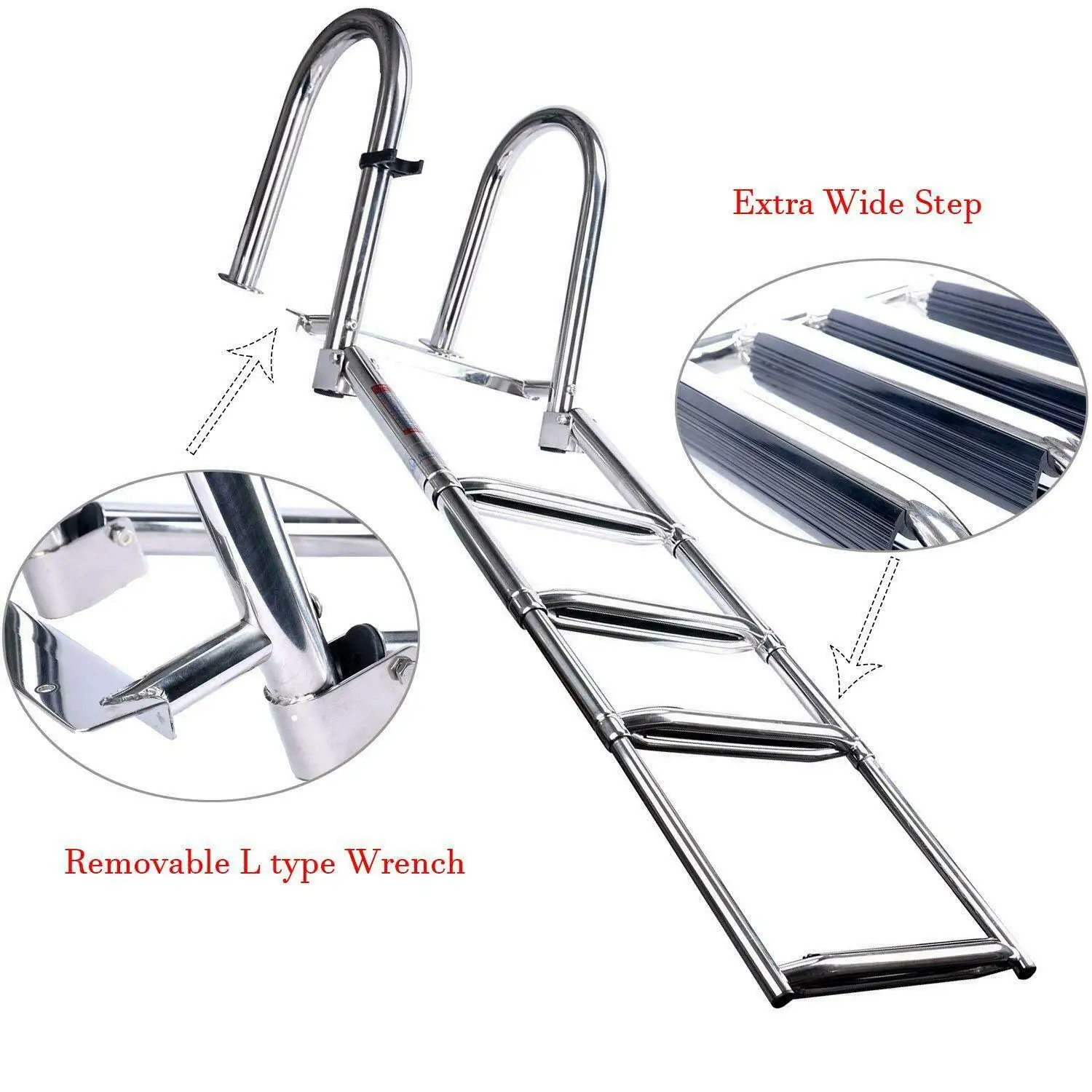 Stainless Steel Folding Ladder 4-step Telescopic Ladder With Handrail For Boat Yacht