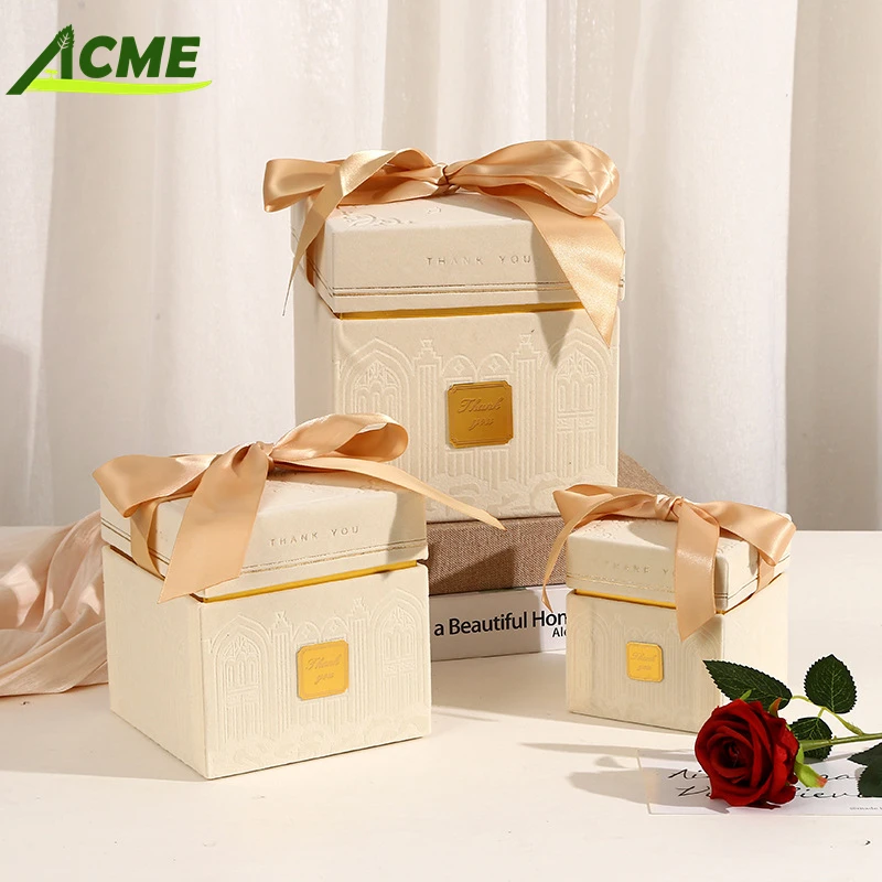 Custom High-End Plush Velvet Bow Gift Box Birthday gift box for Cosmetics Wedding Candy Gifts
