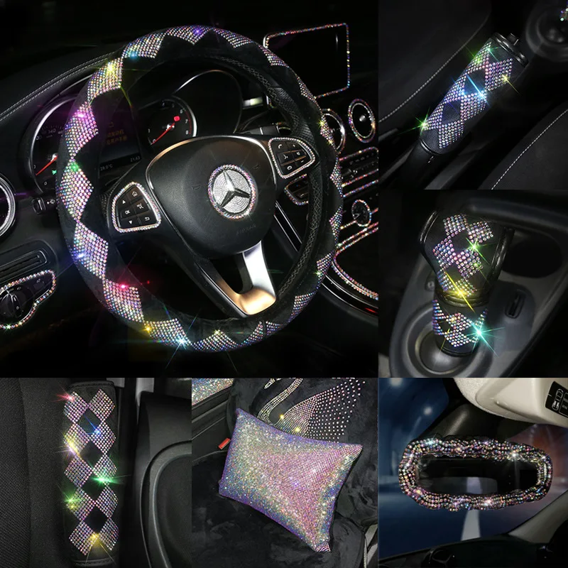 Autoyouth Bling Bling Crystal set aotu accessories 38cm car steering cover shift gear cover