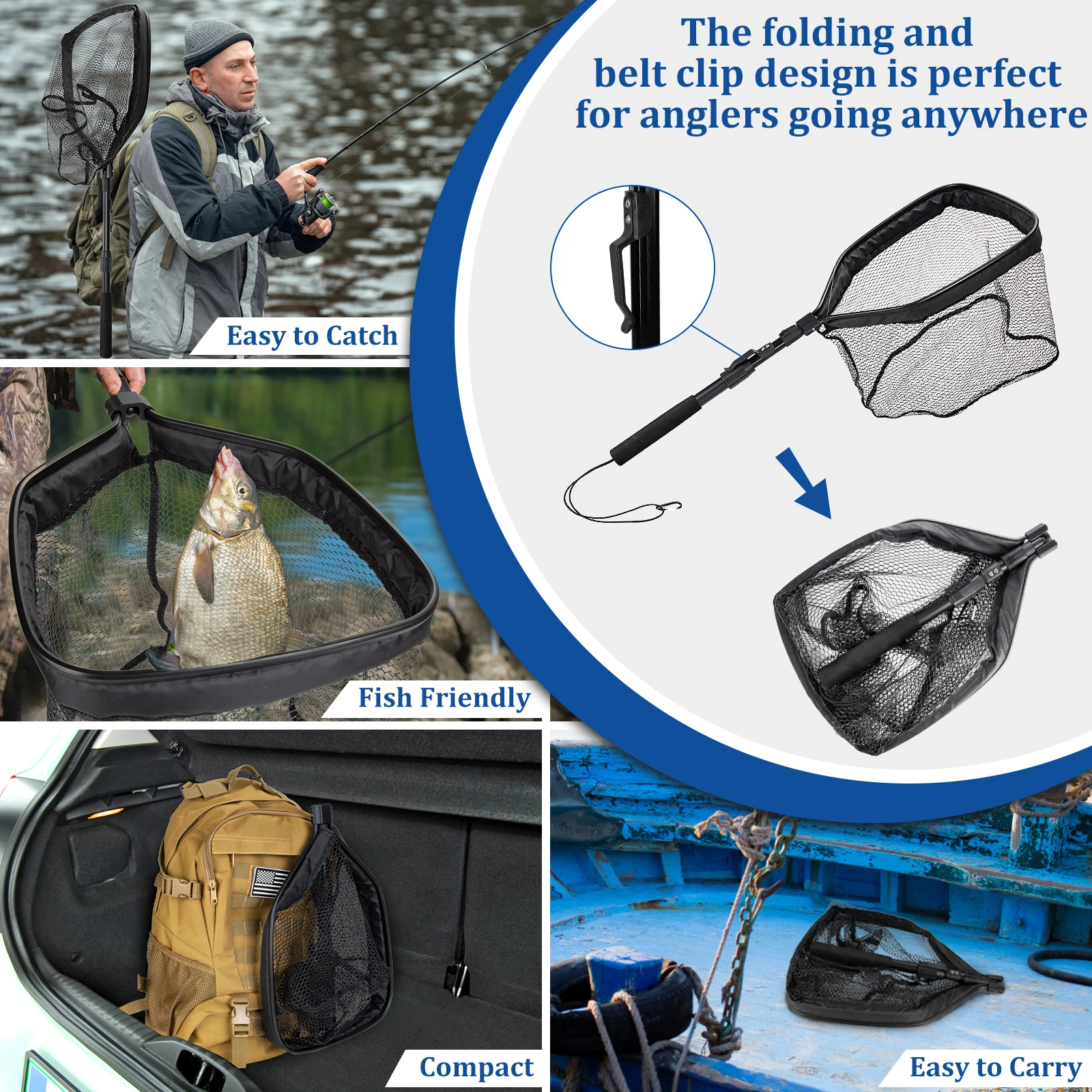 Manufacturer Direct Sale Folding Aluminum Fishing cast Net Extending Telescoping Pole Handle Fish Net