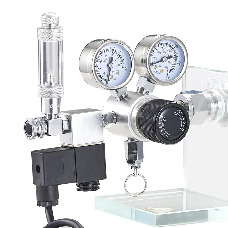 Dici Professional Solenoid Valve For Aquarium CO2 Aquarium Gas Pressure Regulator Contains Two Pressure Gauges Aluminium