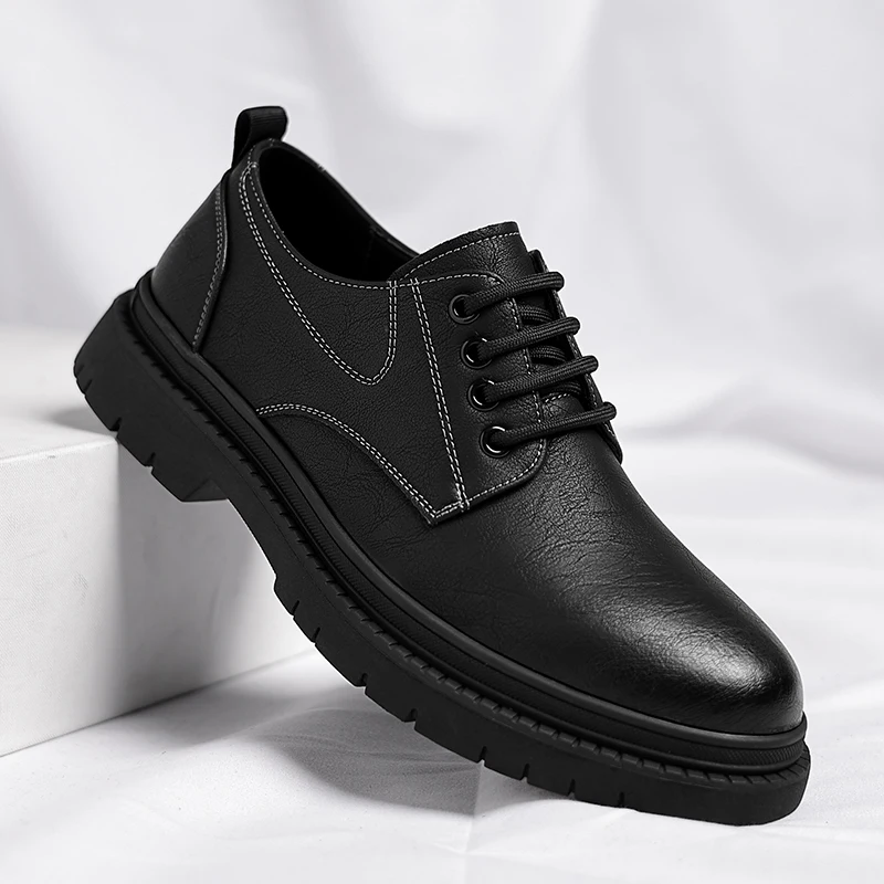 Custom Manufacturer Low Top Thick Sole Genuine Leather Cowhide Upper Plus Size Business Dress Shoes for Men