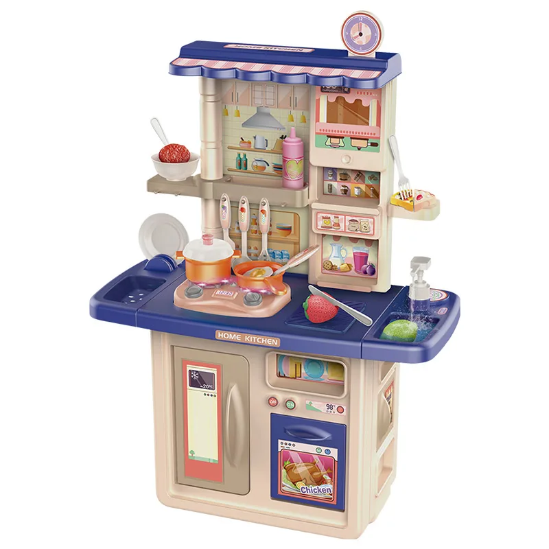 OEM Wholesale Mini 86CM Play House Kitchen Sound Light Simulation Cooking Tableware Toy Set Wood Toy for Kids for Girls