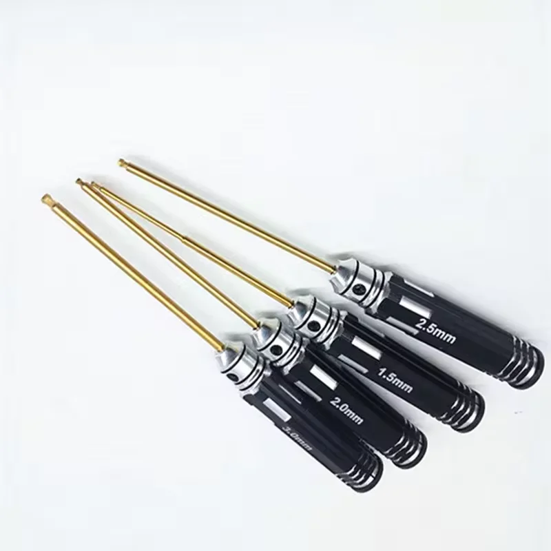 4 Pcs High Quality Titanium Coated Bit Set Ball Tip Screwdriver for RC Hobby Hex Screw Head Steel Handle Black Oxide Finish