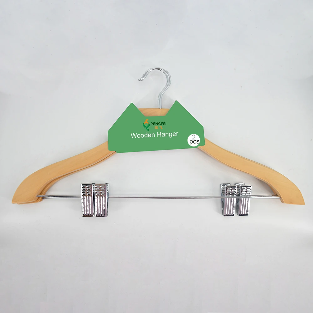 BSCI Factory Anti Slip Premium Luxury Hotel Wooden Clothes Hangers with Clips