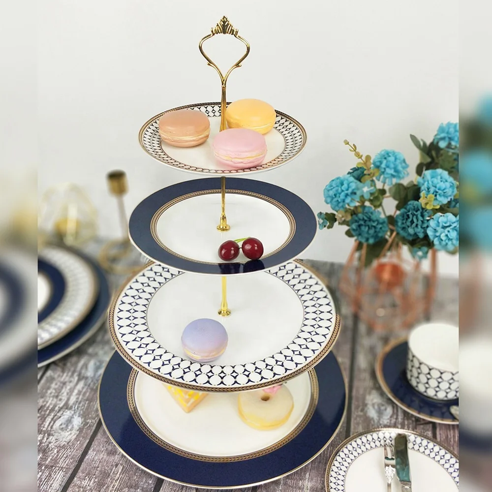 Wholesale decorative cake tools ceramic serving tray wedding bone china round 3 tier cake stand