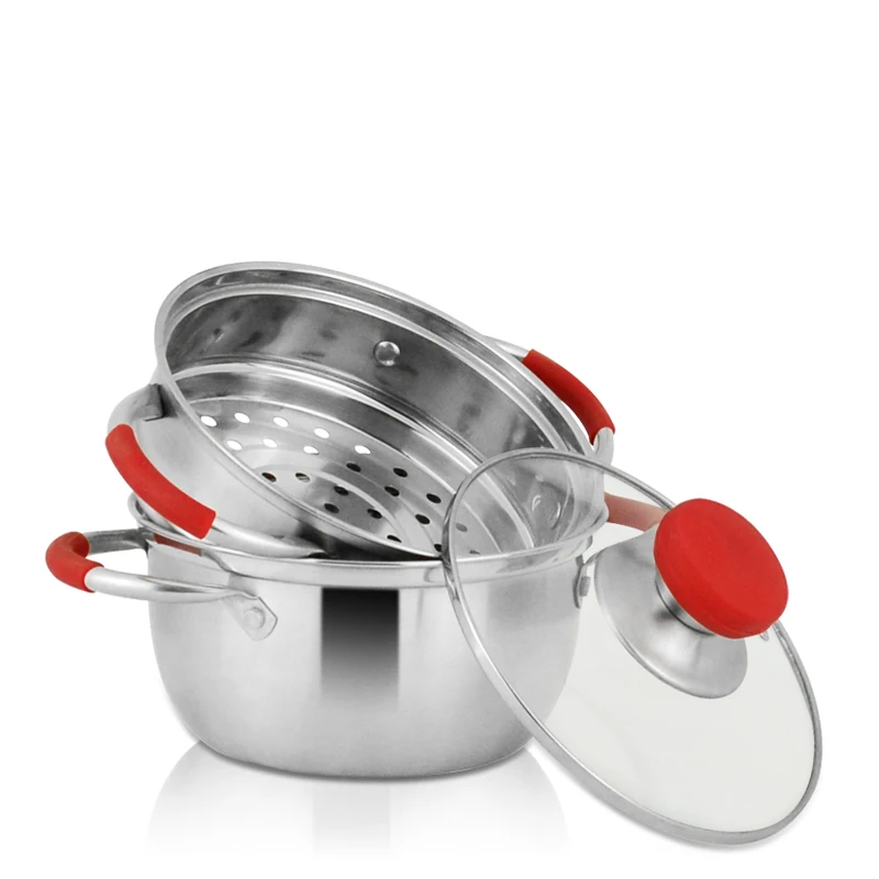 Высококачественный индукционный газовый отпариватель кастрюля для приготовления пищи двухслойный японский из нержавеющей стали 304 с крышками