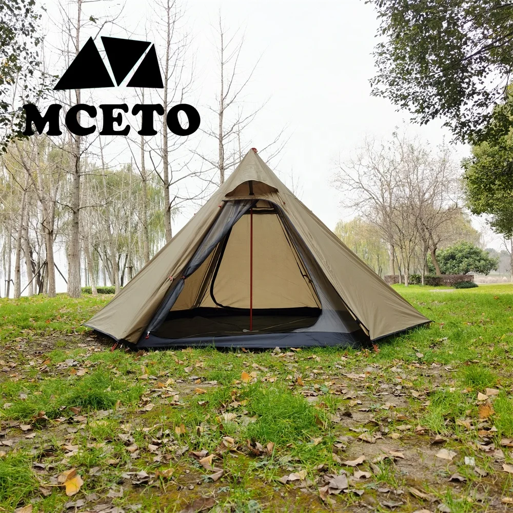 MCETO Ultralight hunting 3 Person Pyramid Tent Hexagonal Camping Double Layer Tipi Hunting Equipment