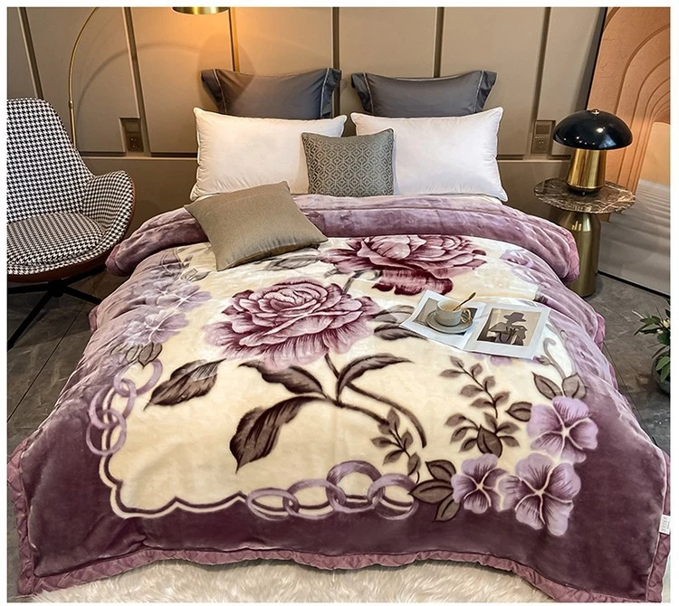 Cheap King Size Flower Mink Winter Korean Blanket Manufacturers Customized Polyester Thick Throw Raschel Bed Printed OEM Blanket