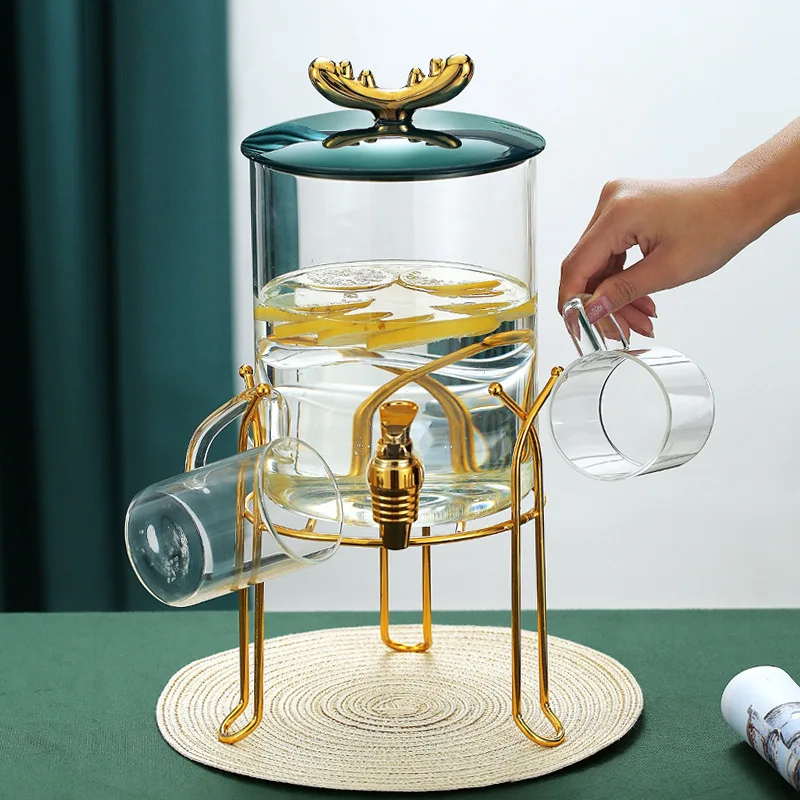 high borosilicate glass Whiskey Decanter Glass Set Barrel Shape Whiskey Bottle With with metal stand Tap Wine Dispenser