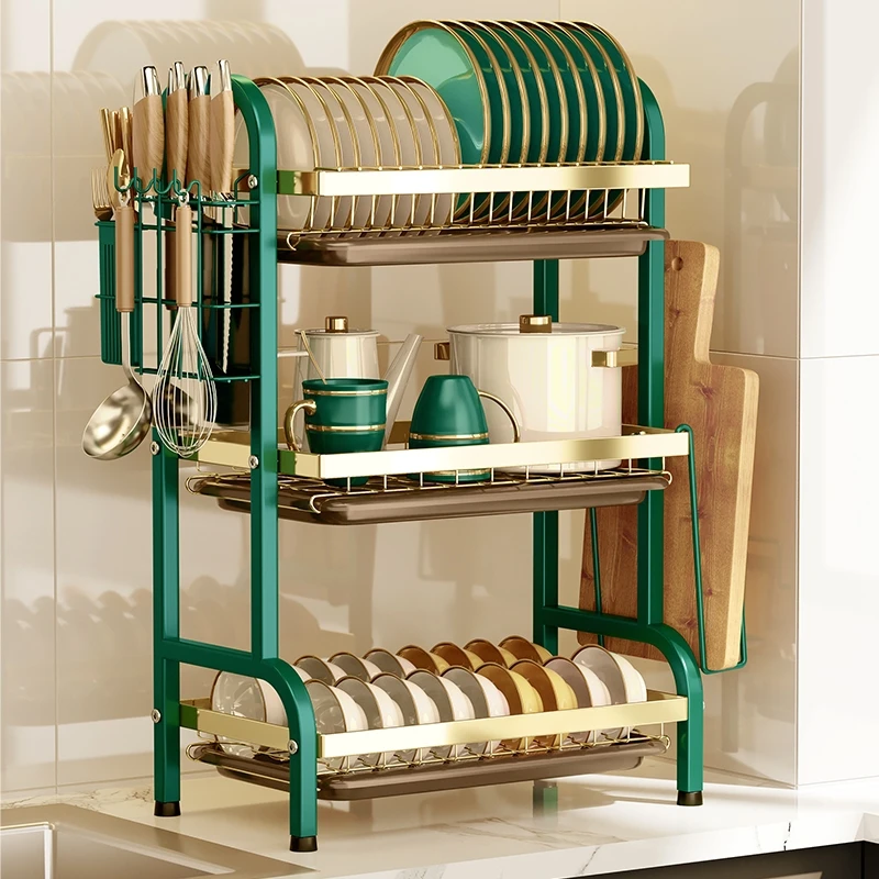 Wholesale Cheap Kitchen Dish Rack Drying Over The Sink Multifunction Metal Dishes Rack Drainer
