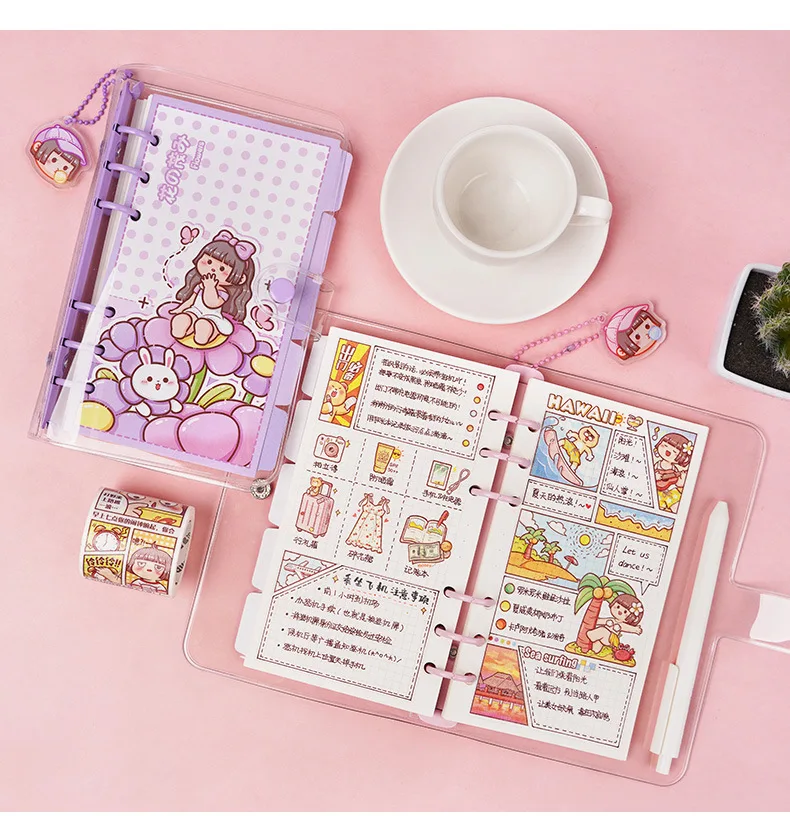 Notebook with Stickers Tape Hand Book Set Gift Box Pink Purple Girl Diary Student School Stationery Christmas Present