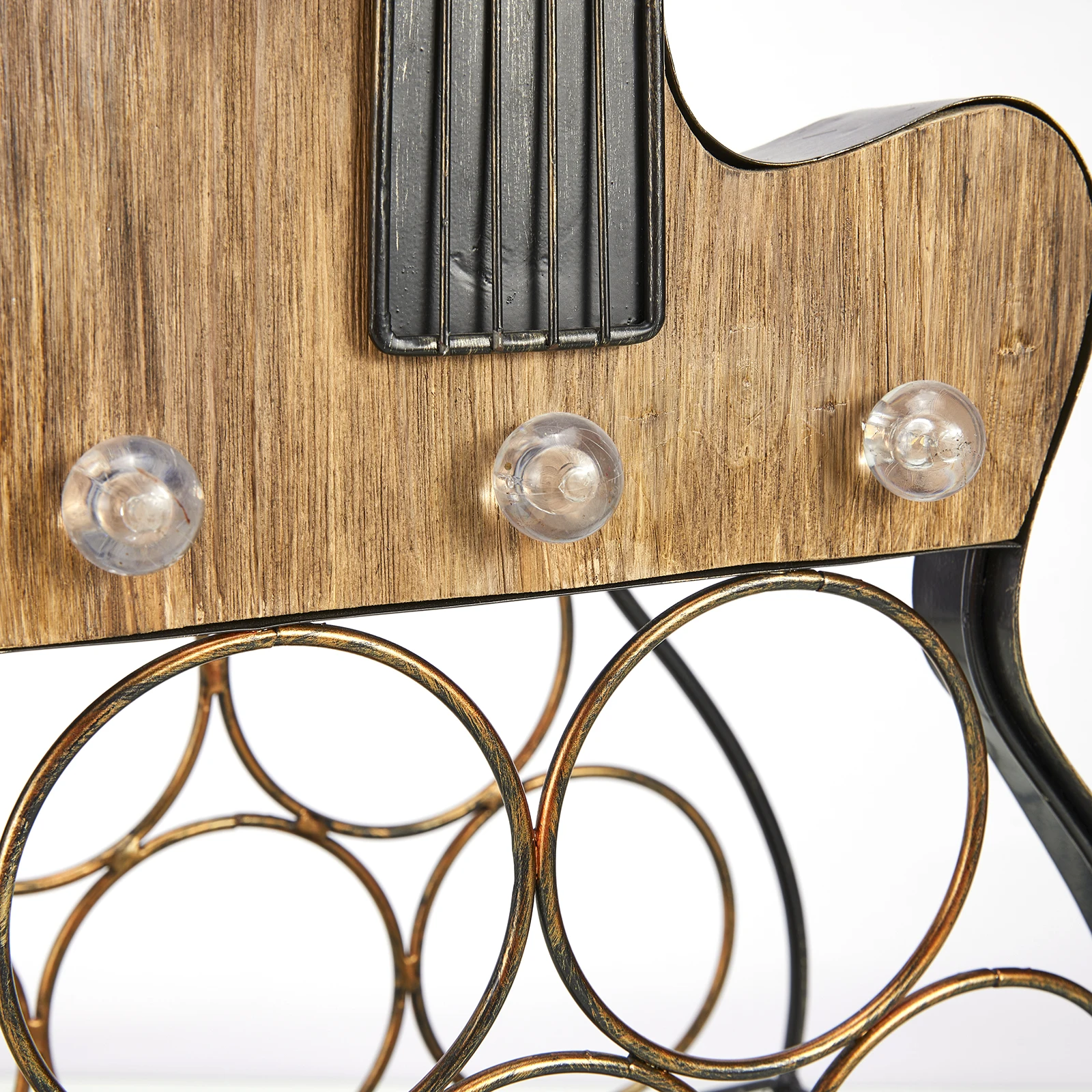 wholesale Metal/Wood  LED Guitar Free standing 5 Bottles Wine bottle Holder For Home Kitchen Countertop