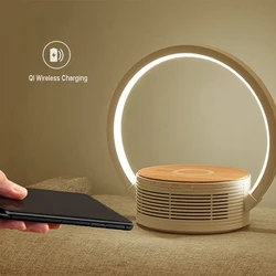 3-step Dimmable Bedside Night Desk Light LED Modern Table Lamp With Wireless Charger Speaker