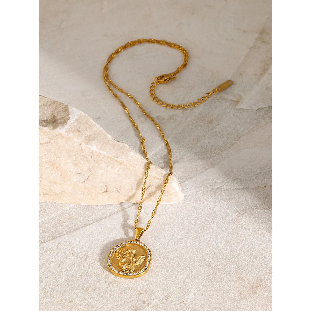 Trendy Fashion Angel With Zircon Pendant 18K Gold Plated Stainless Steel Necklace For Women Jewelry